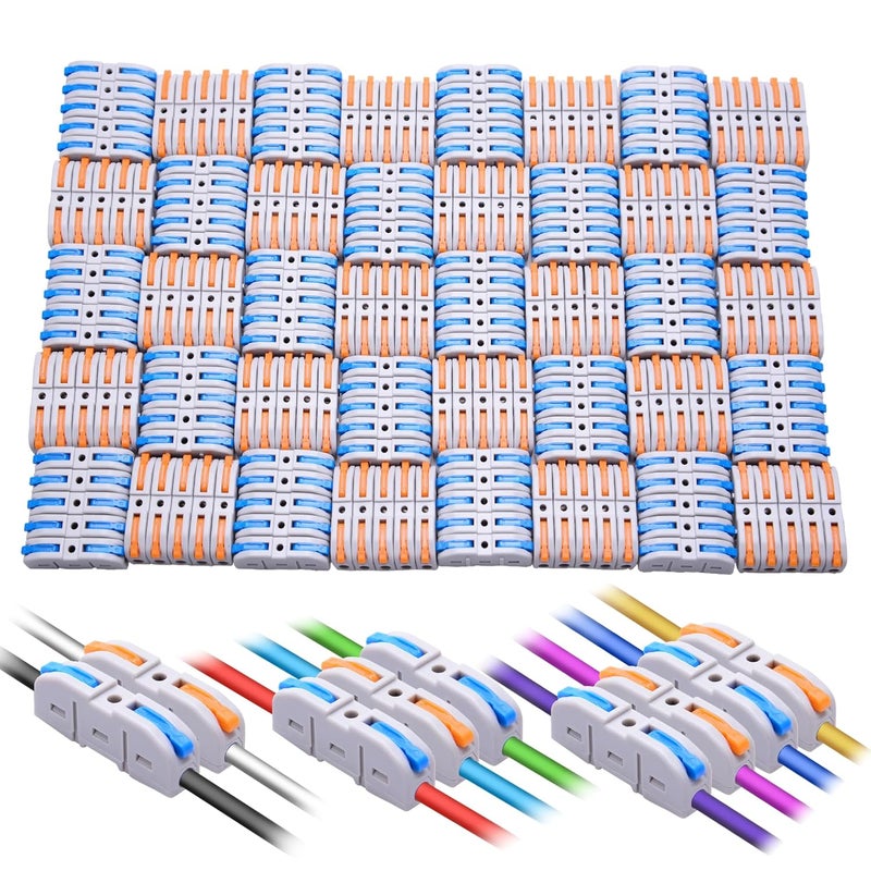 HTCELLE Lever Wire Connectors, 200-Piece Inline Wire Connectors kit for Quick Connect, Push in Compact Splicing Electrical Butt Terminals for Circuit Inline 28-12 AWG 1 in 1out. - Image 1